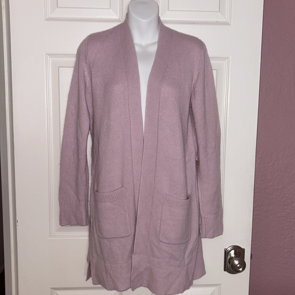 Theory Pink Open Front Cashmere Cardigan